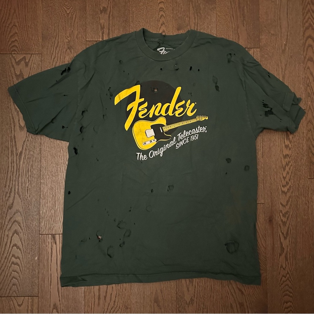 Fender Dark Green Tee with Yellow Graphic